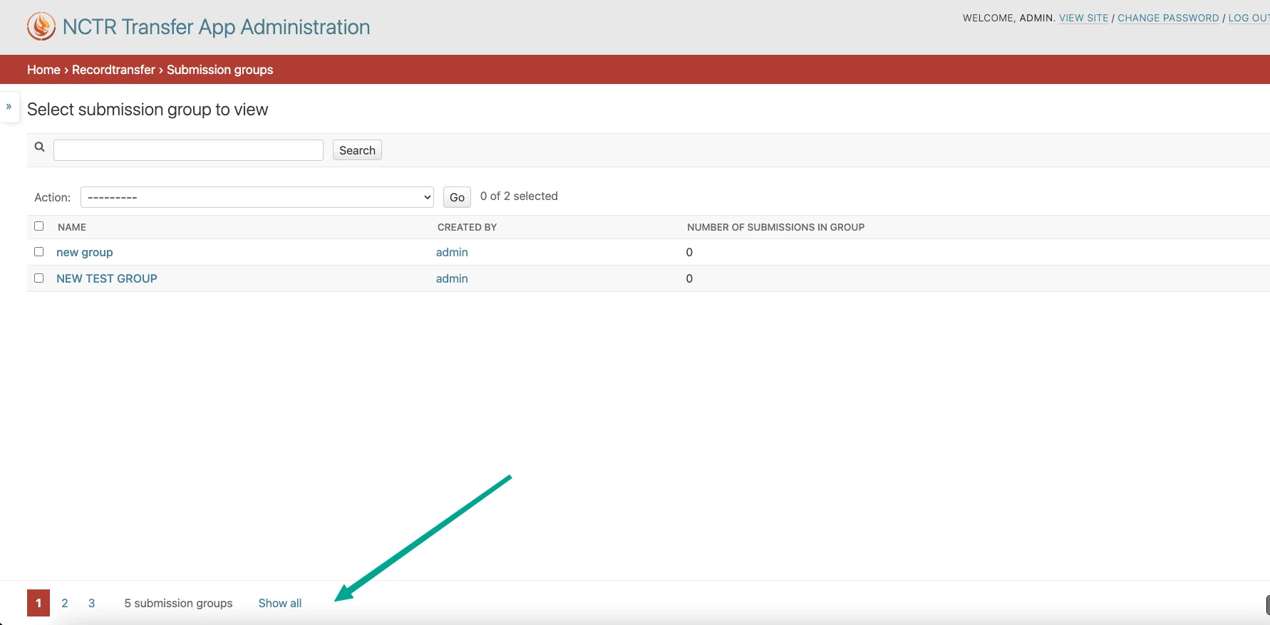Example of sticky pagination controls in admin interface