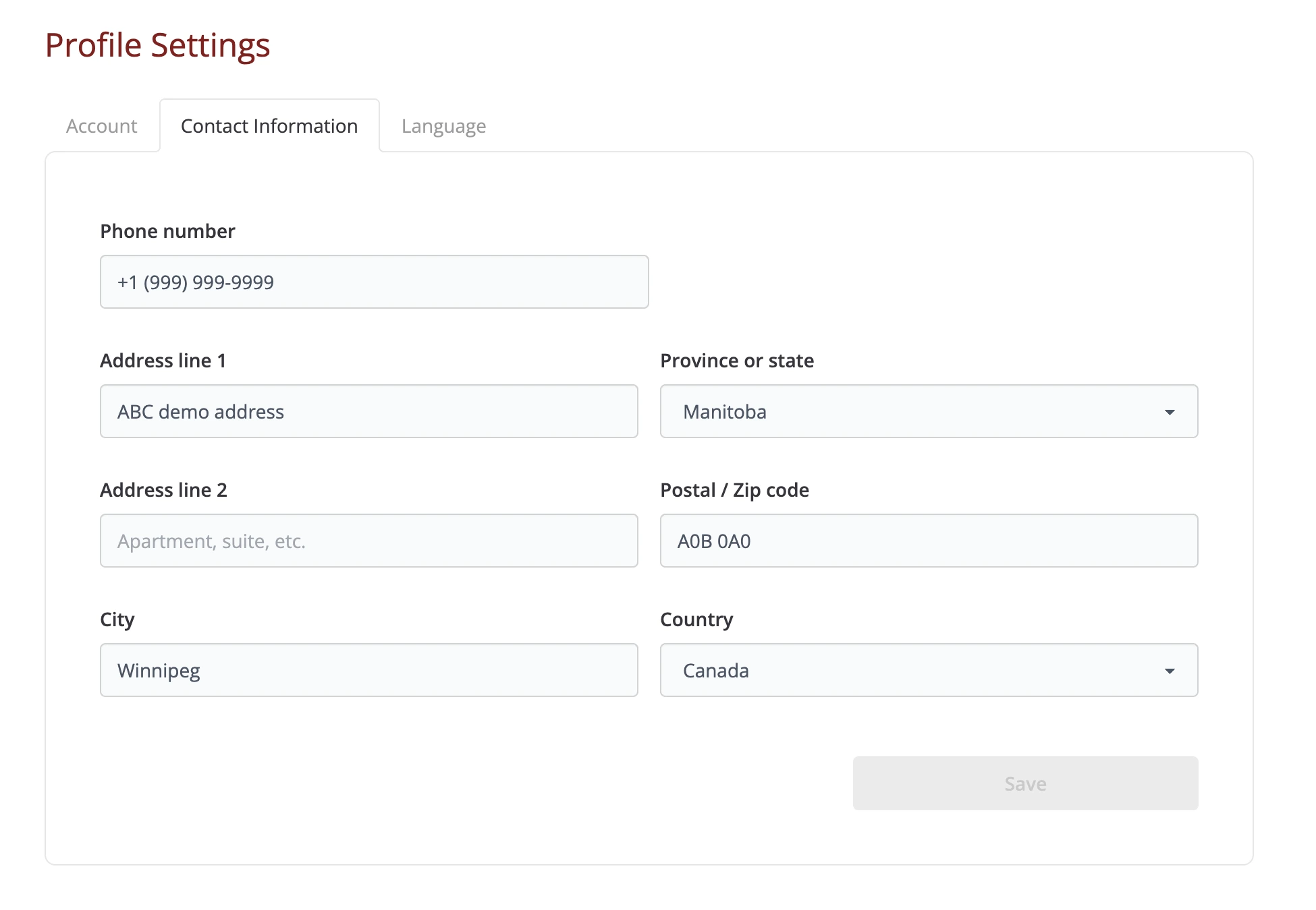 User profile contact information