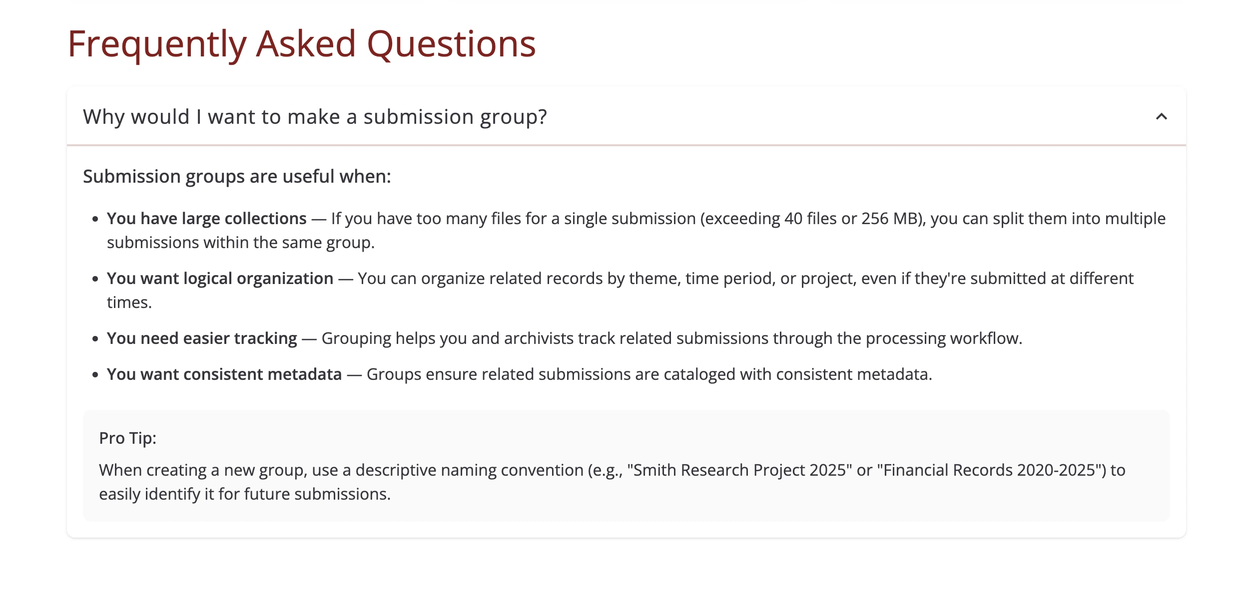 Step 7 of the submission form FAQ help