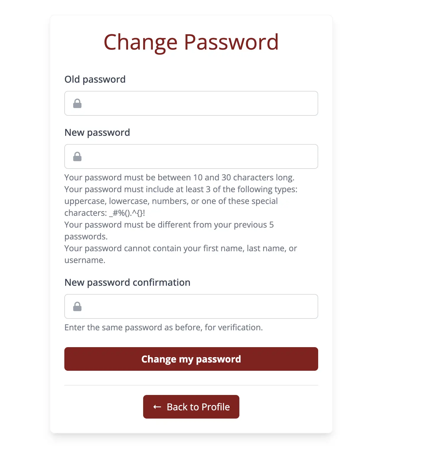 User profile account change password