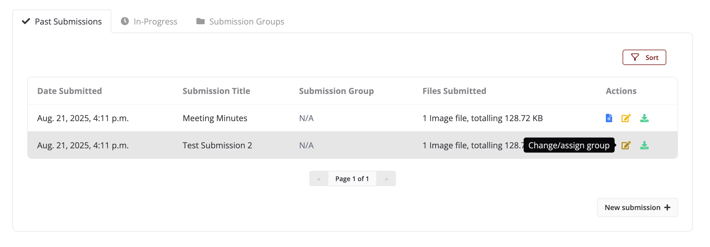 User profile past submissions change icon