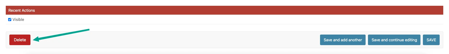 Admin theme delete button section configuration
