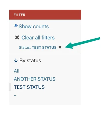 Example of filter removal links in admin interface