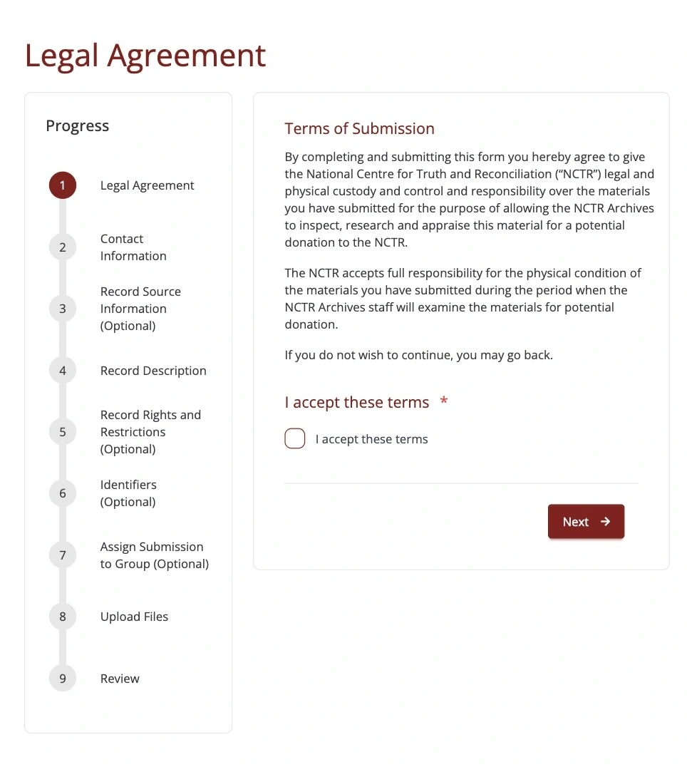 Step 1 of the submission form