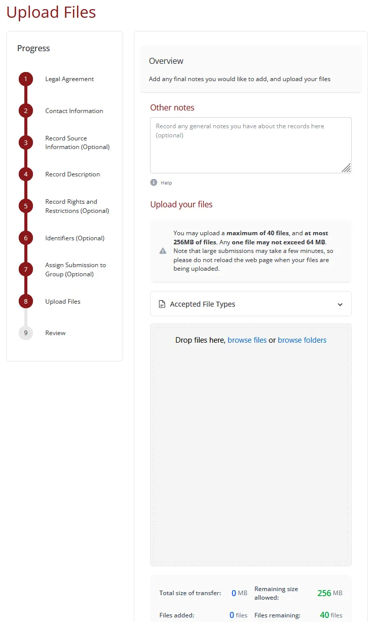 Step 8 of the submission form