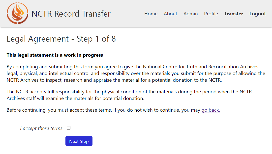 Step 1 of the transfer form