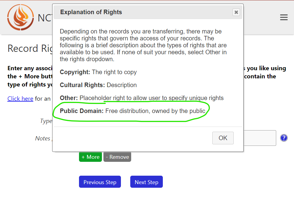 Green circle around new right in rights explanation