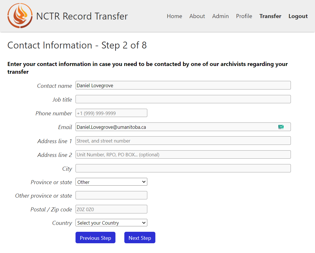 Step 2 of the transfer form
