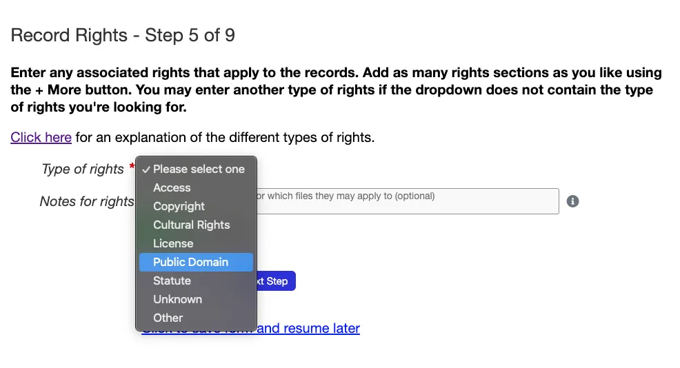 New right type in rights dropdown
