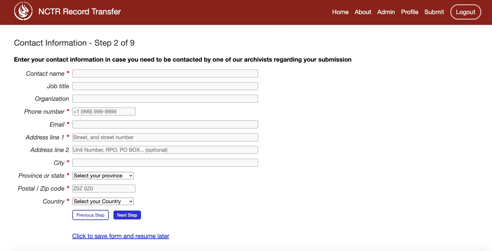 Step 2 of the submission form