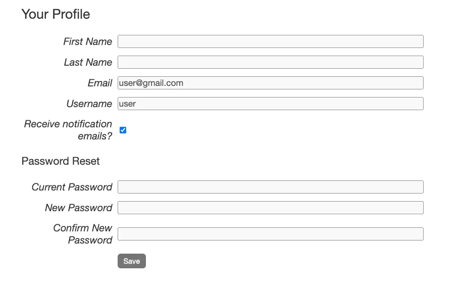 User profile personal information