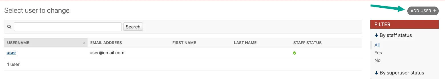 Add User link on User admin page