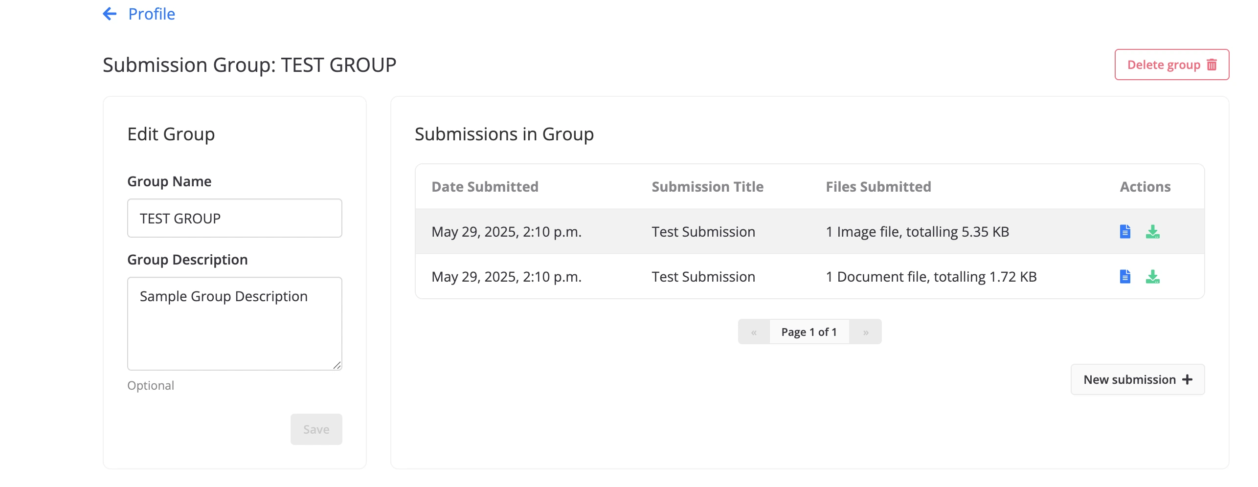 Submission group details
