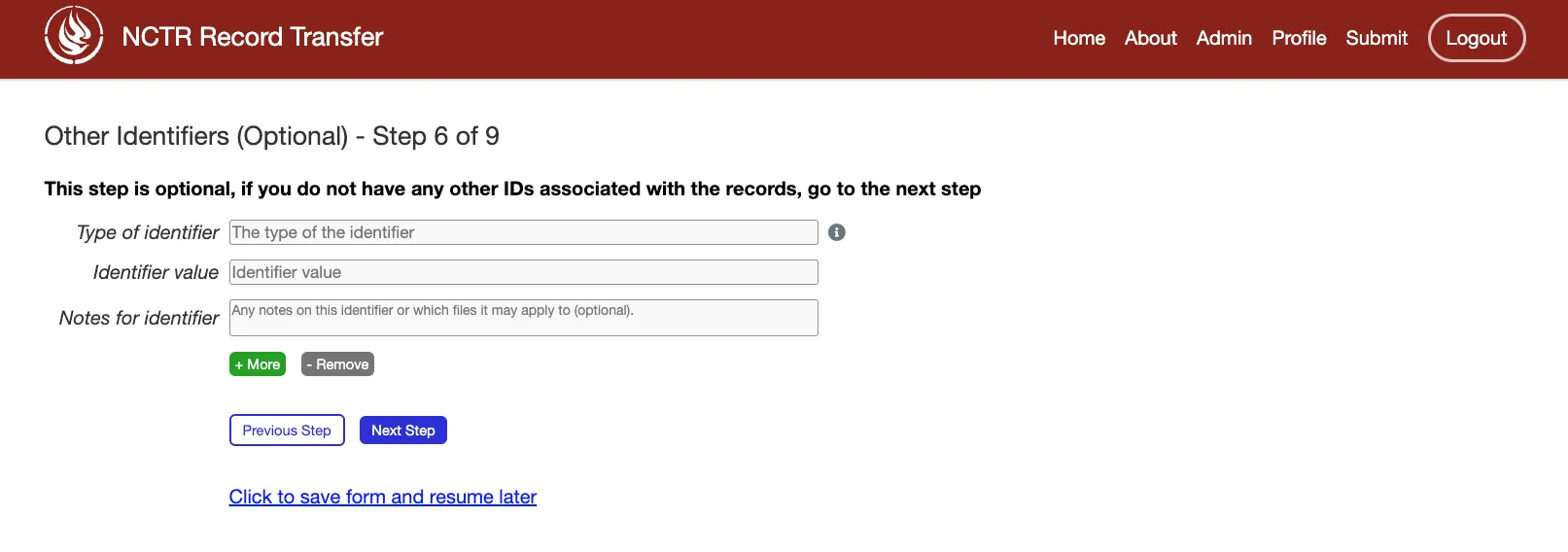 Step 6 of the submission form
