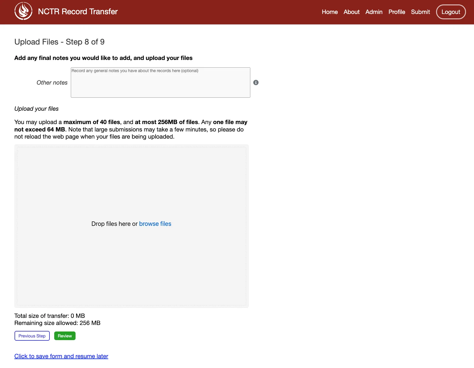 Step 8 of the submission form