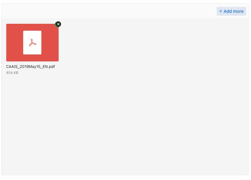 Step 8 of the submission form, an uploaded file
