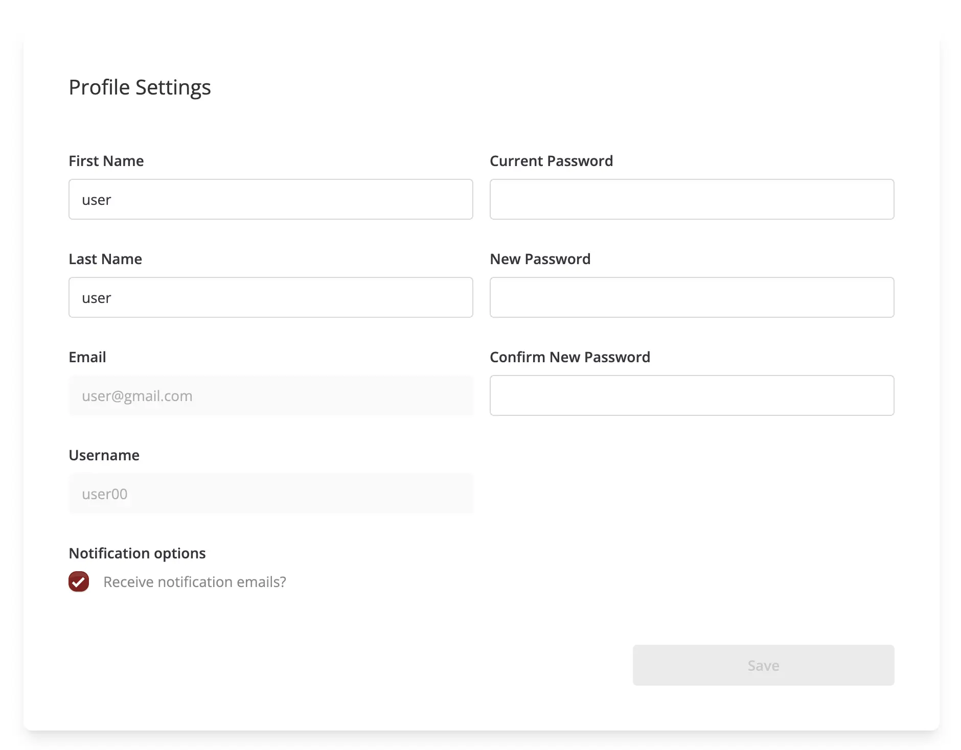 User profile personal information
