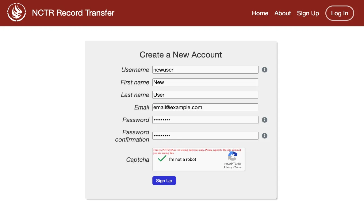 Filled in sign up form