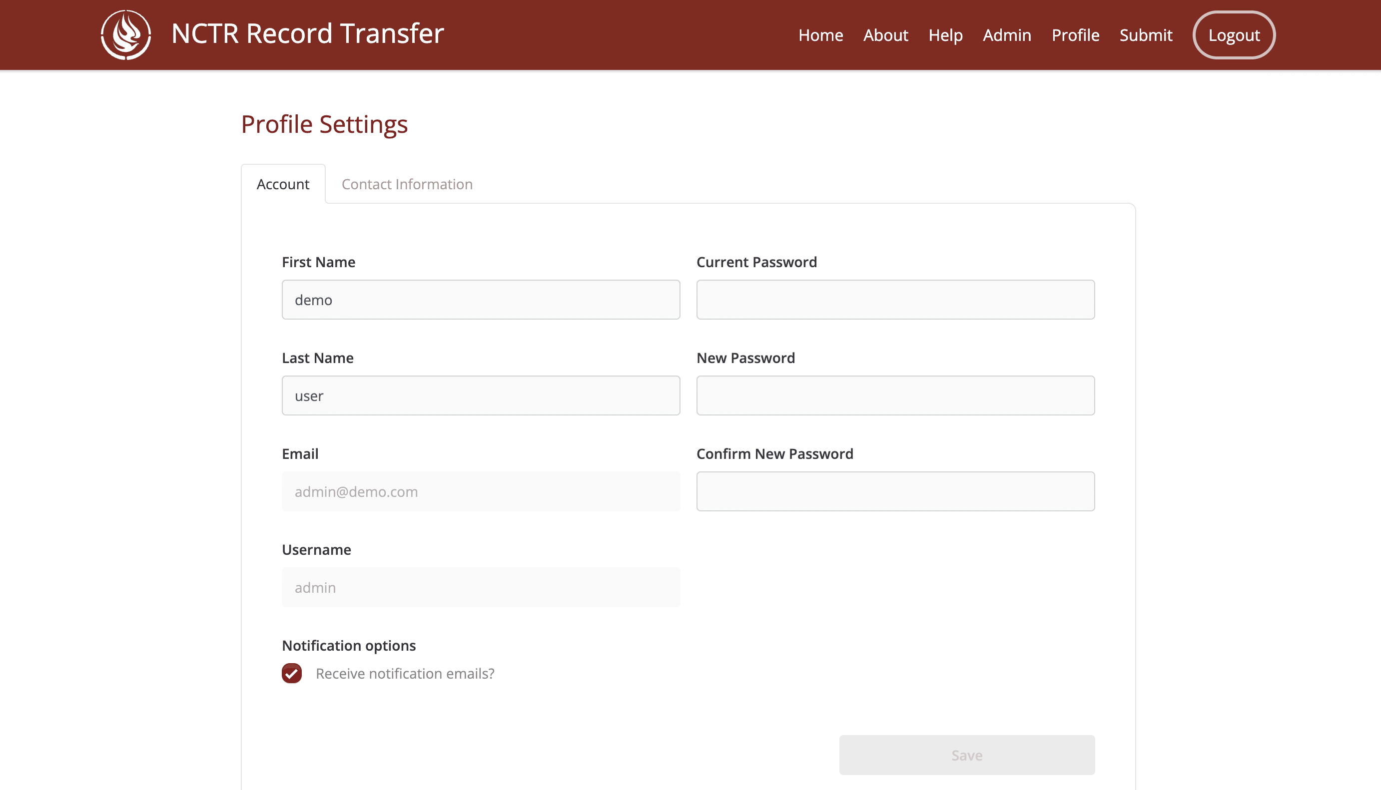 User profile personal information