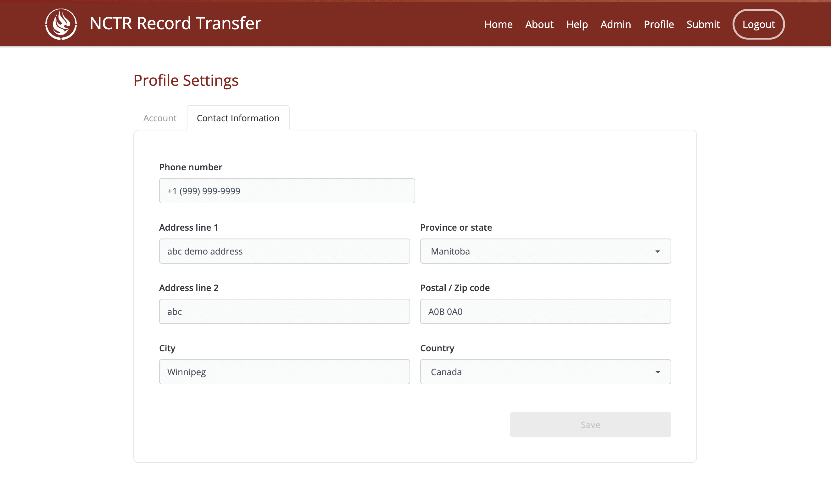 User profile contact information