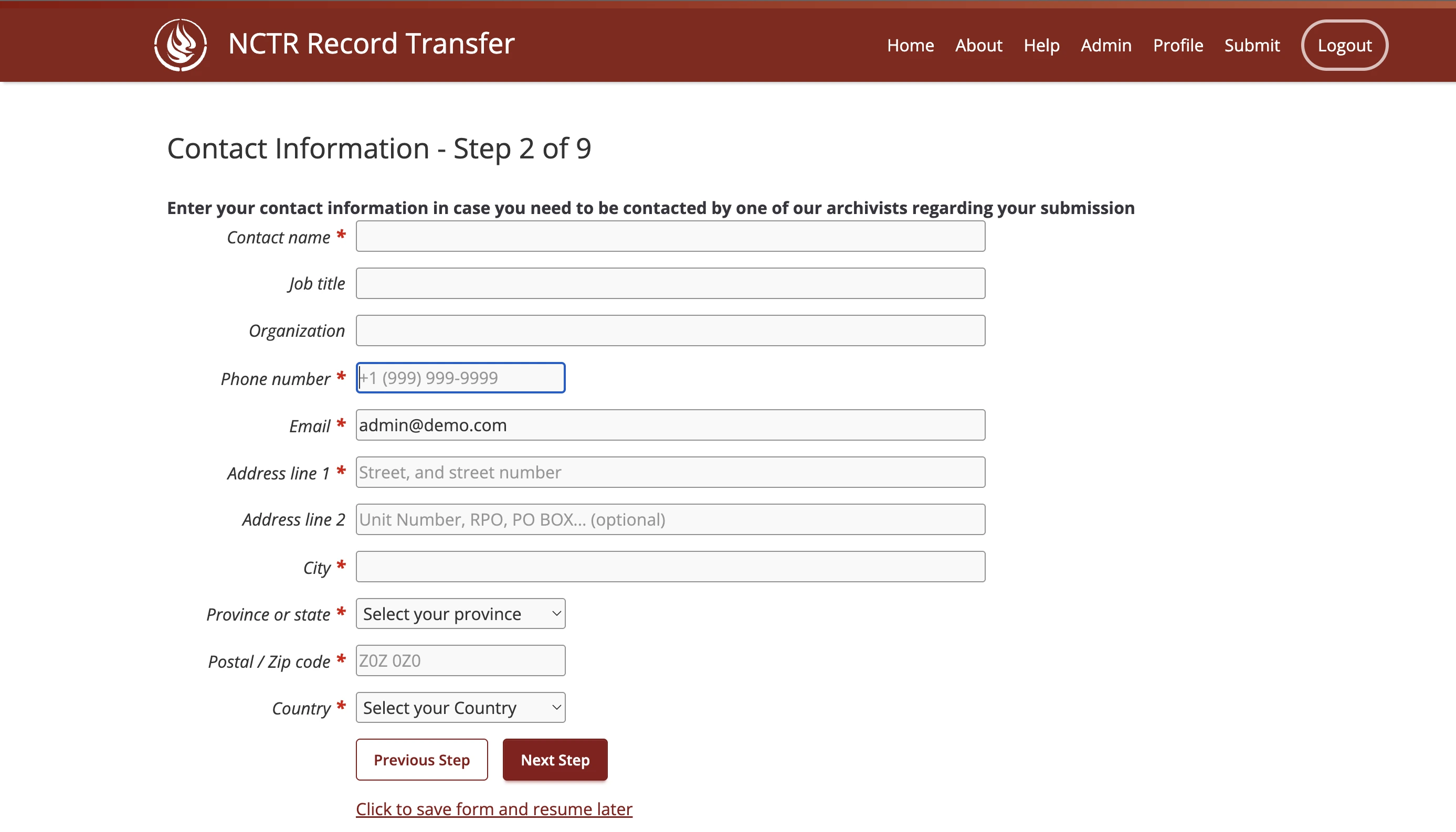 Step 2 of the submission form
