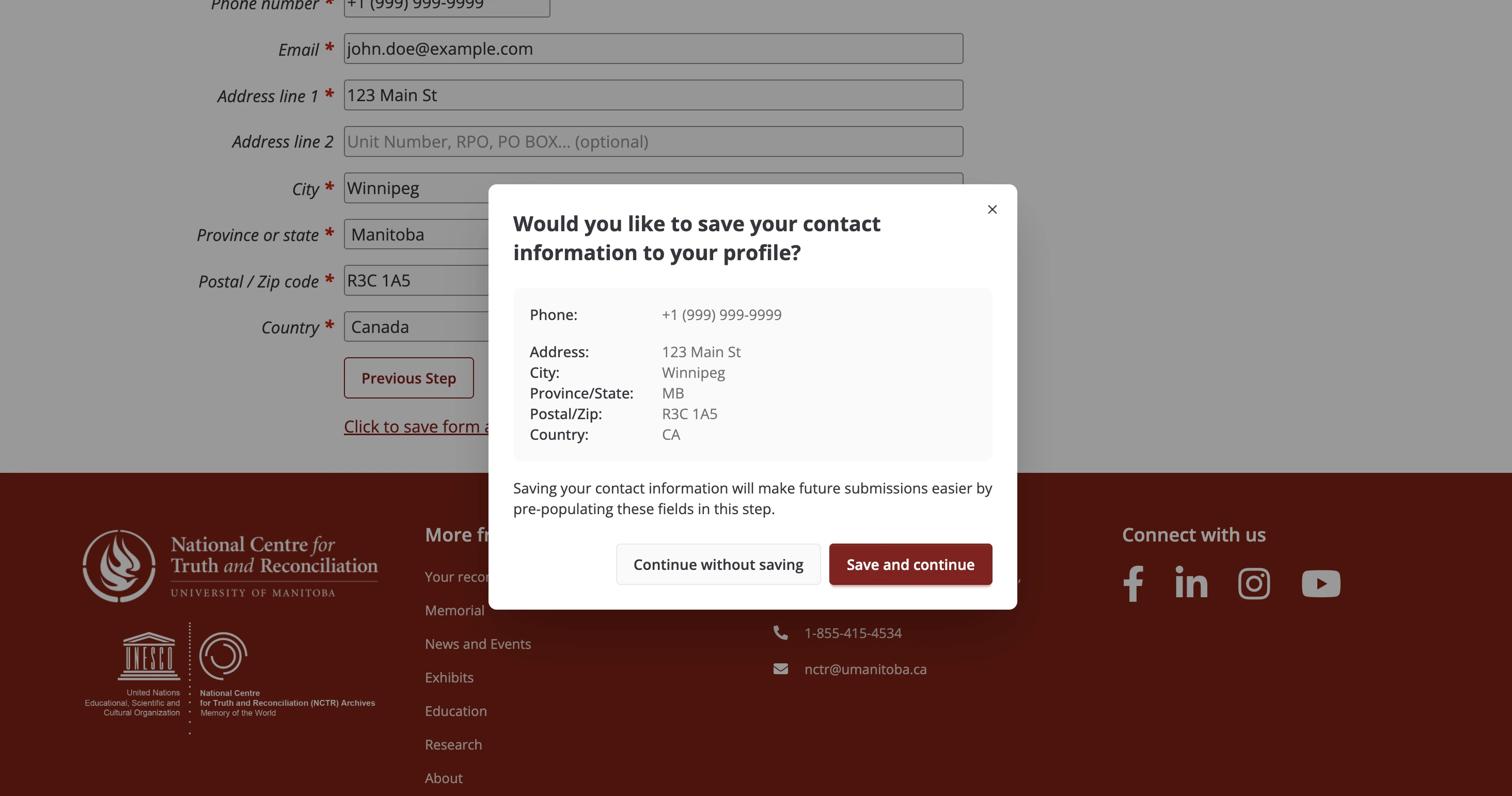 Step 2 of the submission form save modal