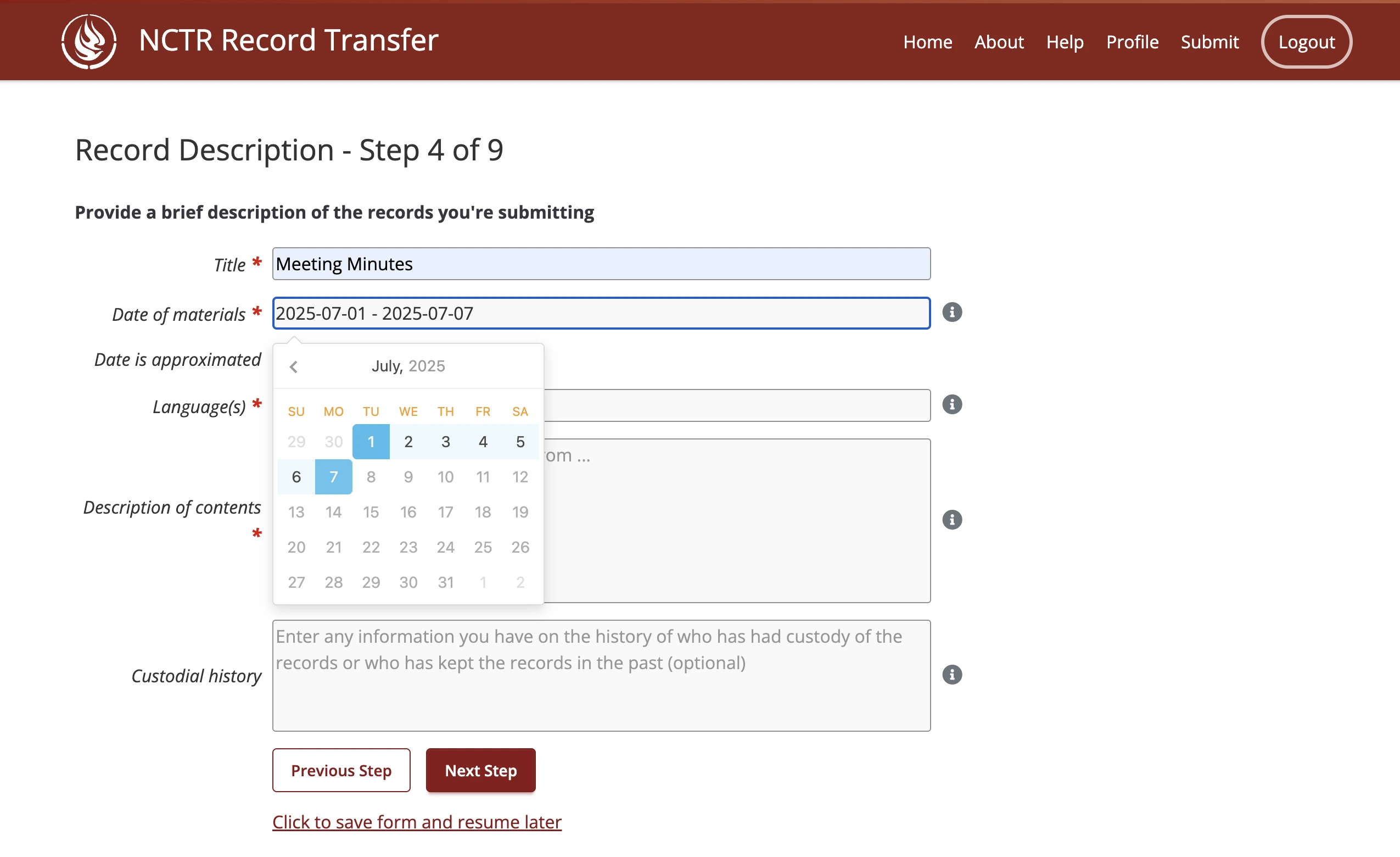 Step 4 of the submission form