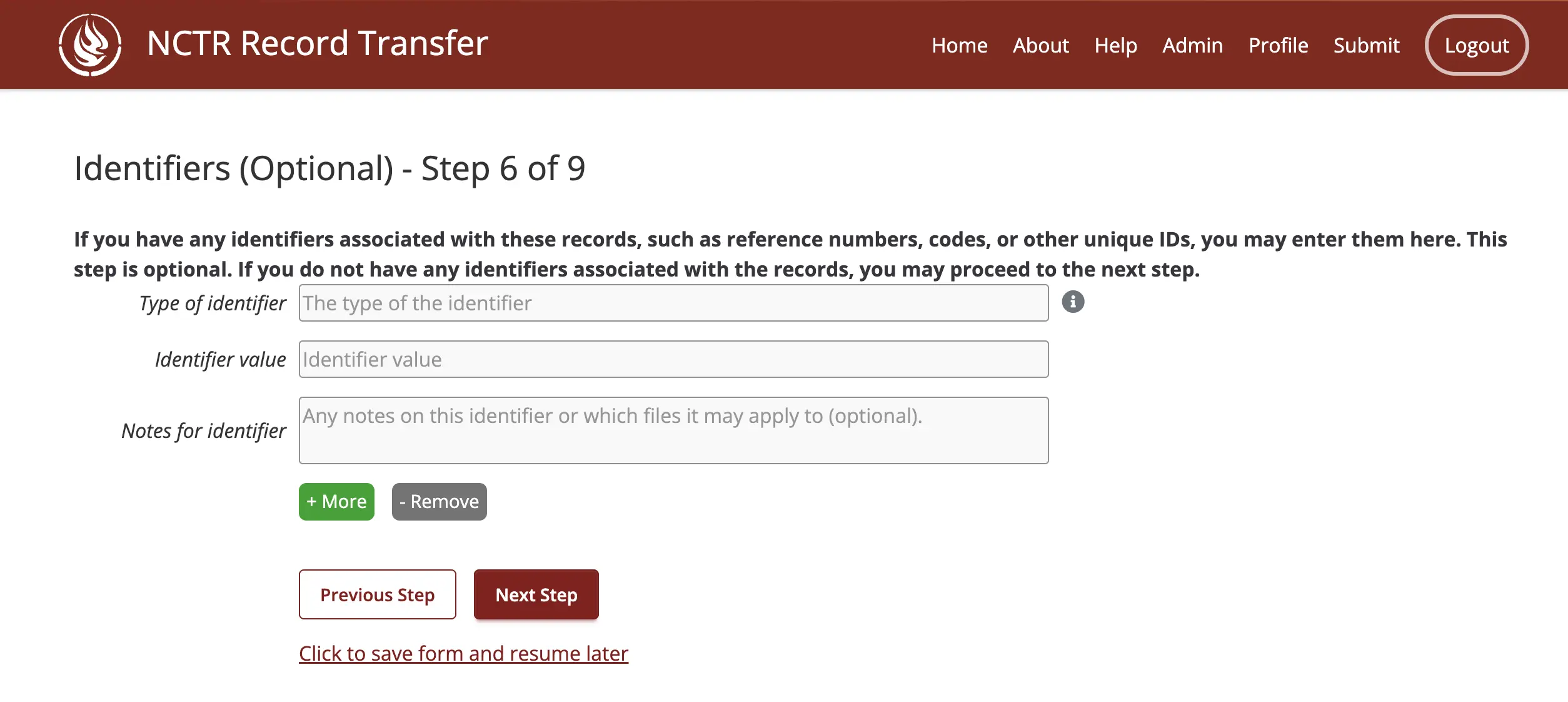 Step 6 of the submission form