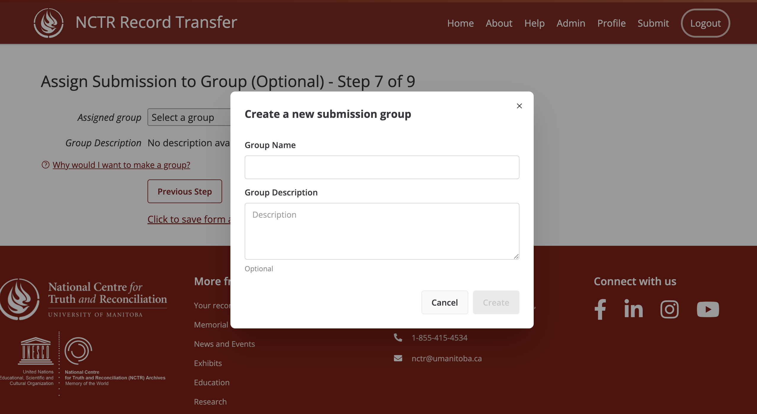 Step 7 of the submission form, adding a new group