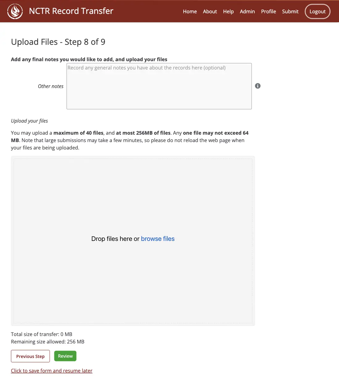 Step 8 of the submission form