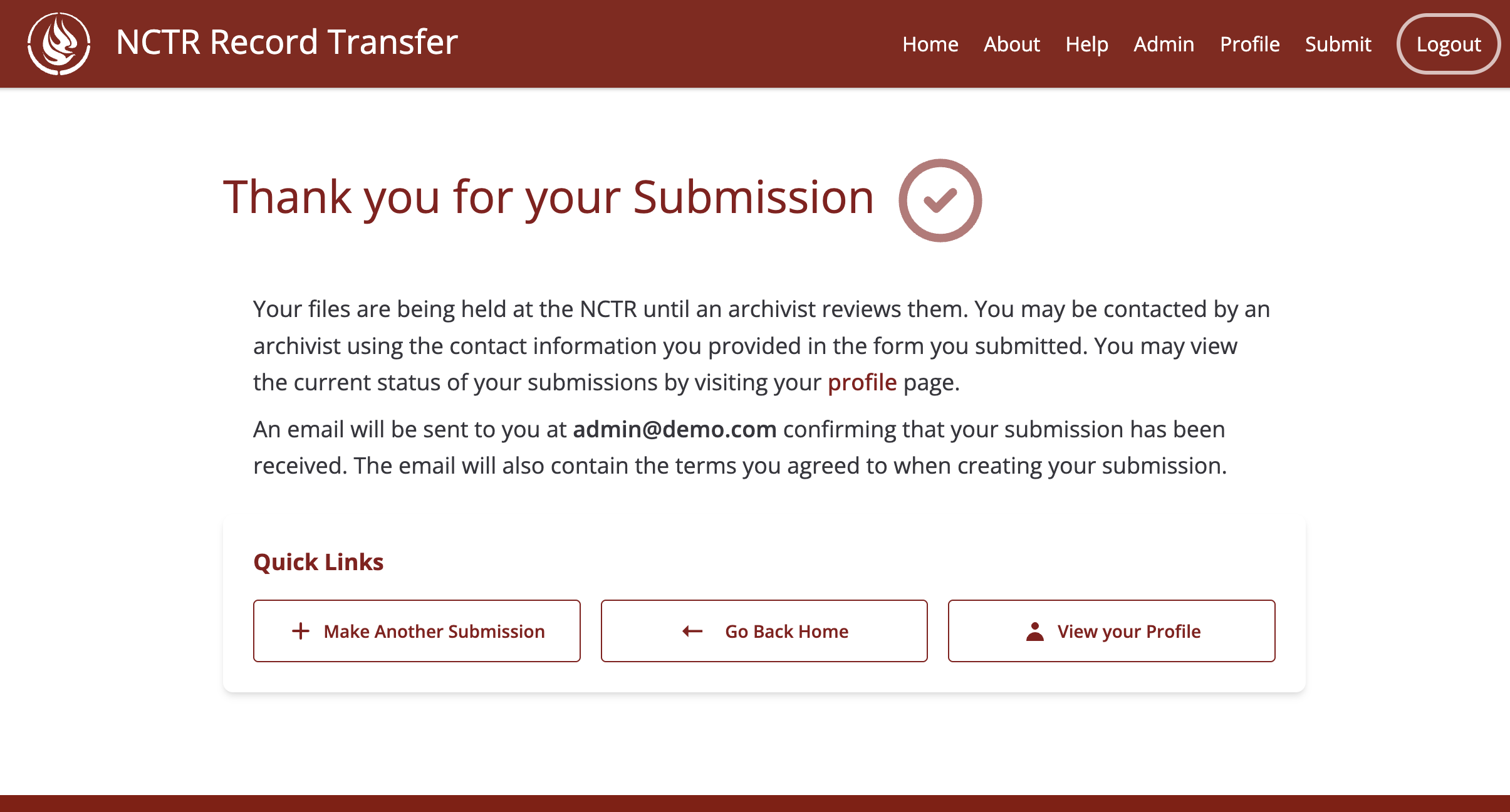 Thank you page after submitting the form
