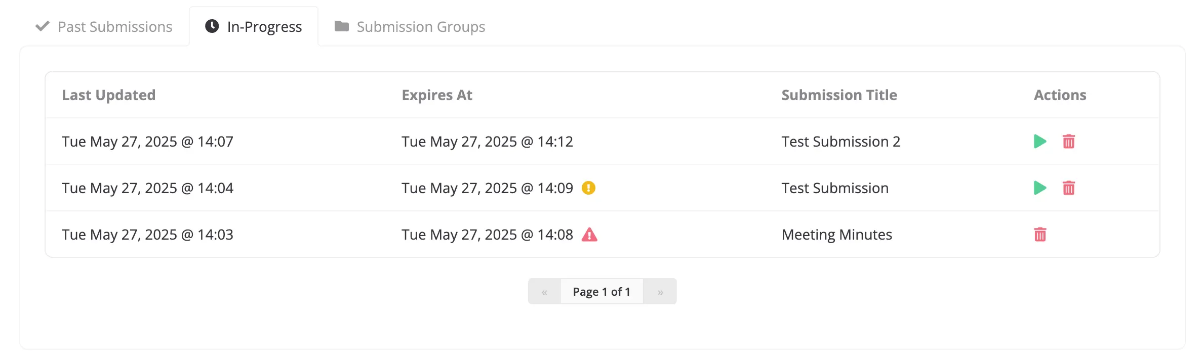 User profile in-progress submission expiry