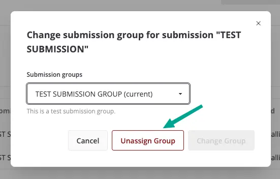 User profile past submissions unassign button in change modal