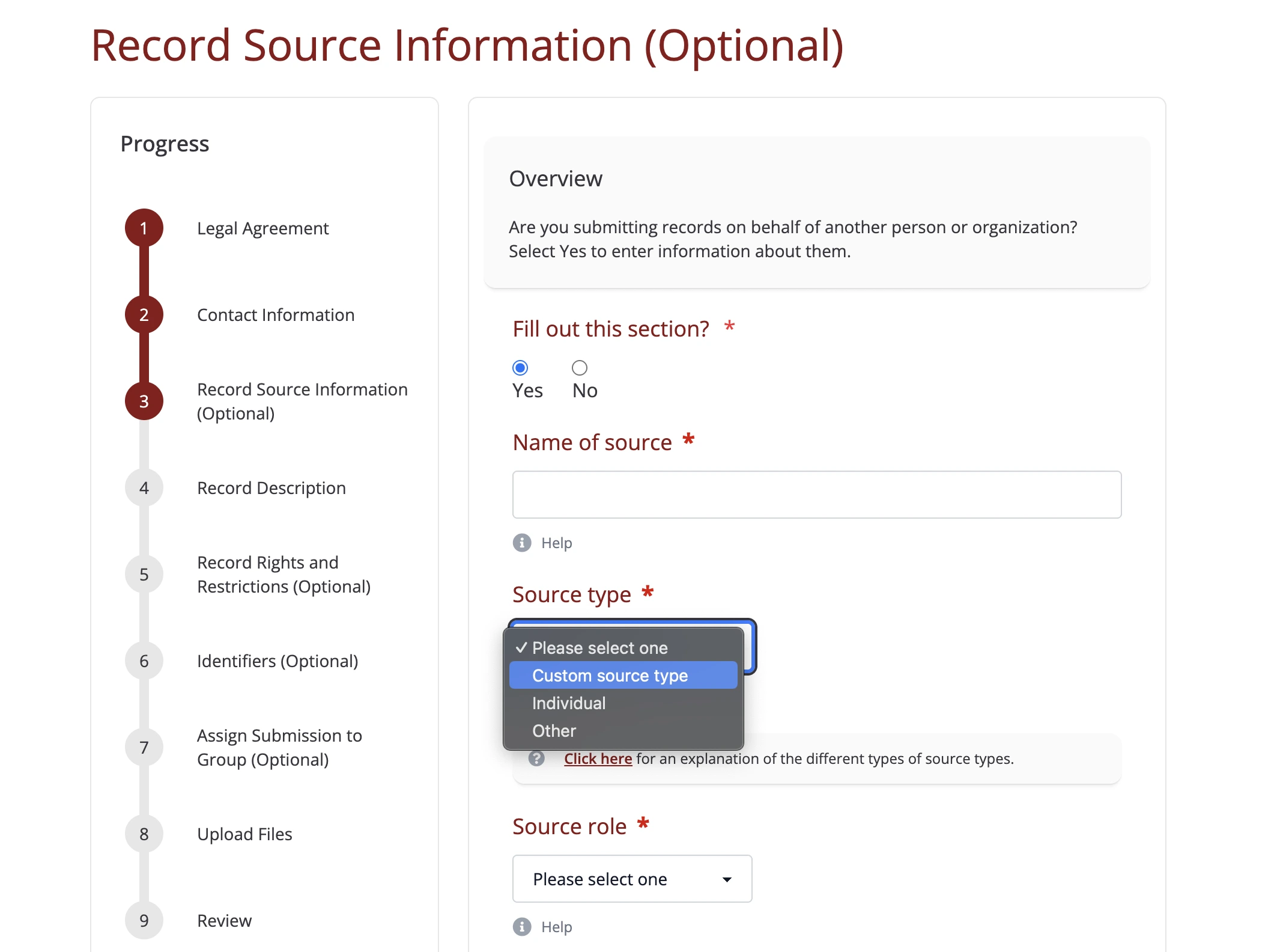 New source type in source dropdown