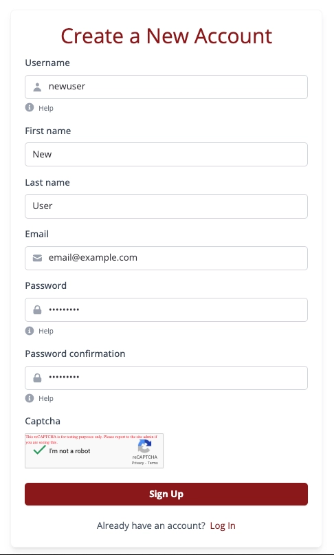 Filled in sign up form