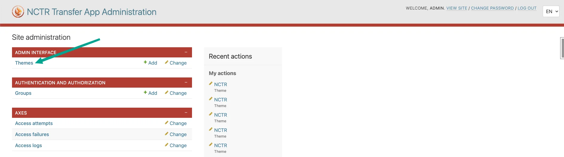 Admin themes navigation
