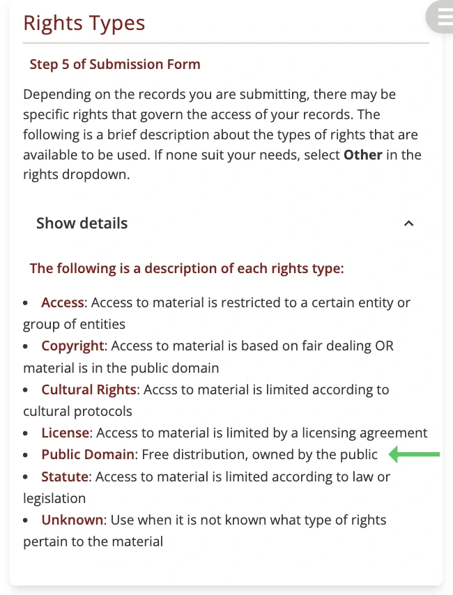 New right type in rights explanation