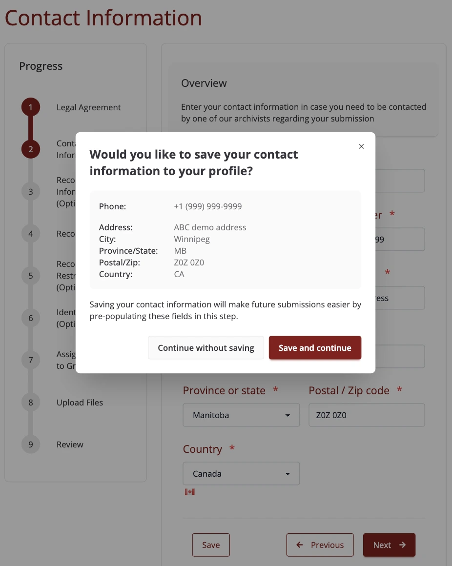 Step 2 of the submission form save modal