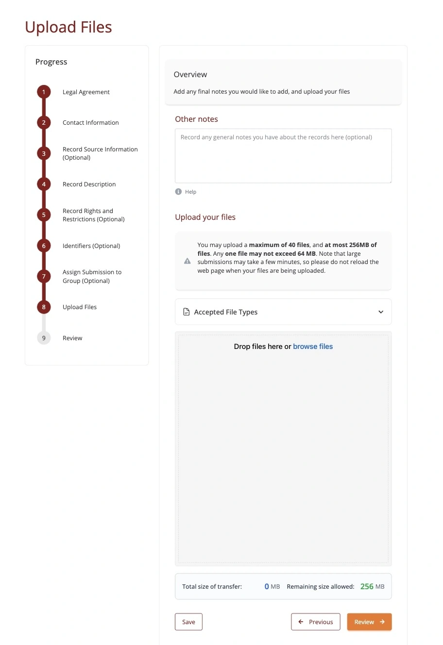 Step 8 of the submission form