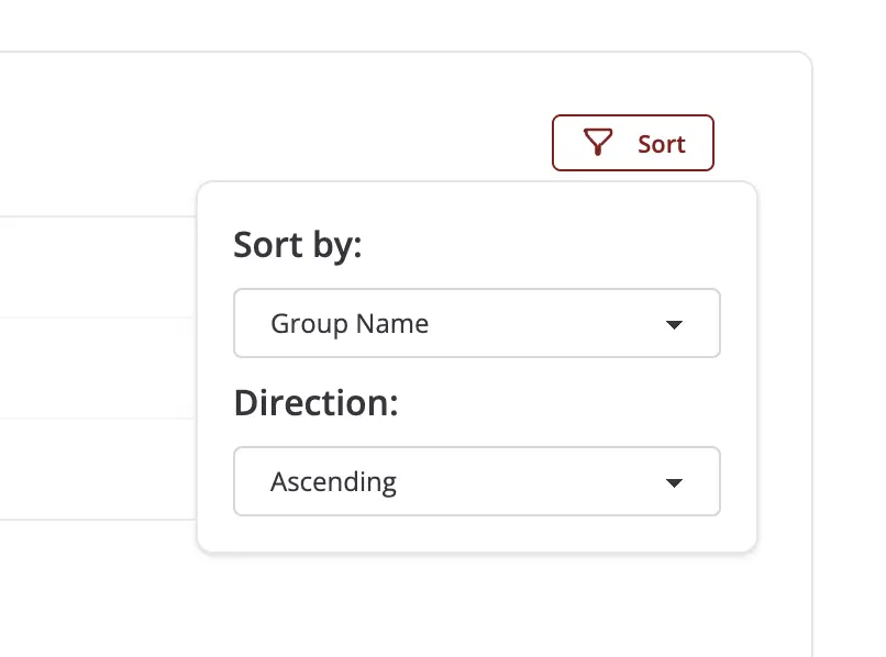 User profile table sorting functionality