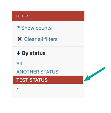 Example of highlighted active filters in admin interface