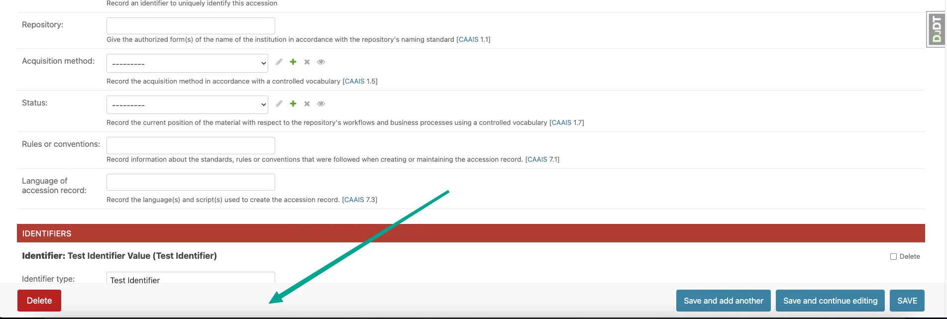 Example of sticky submit buttons in admin interface