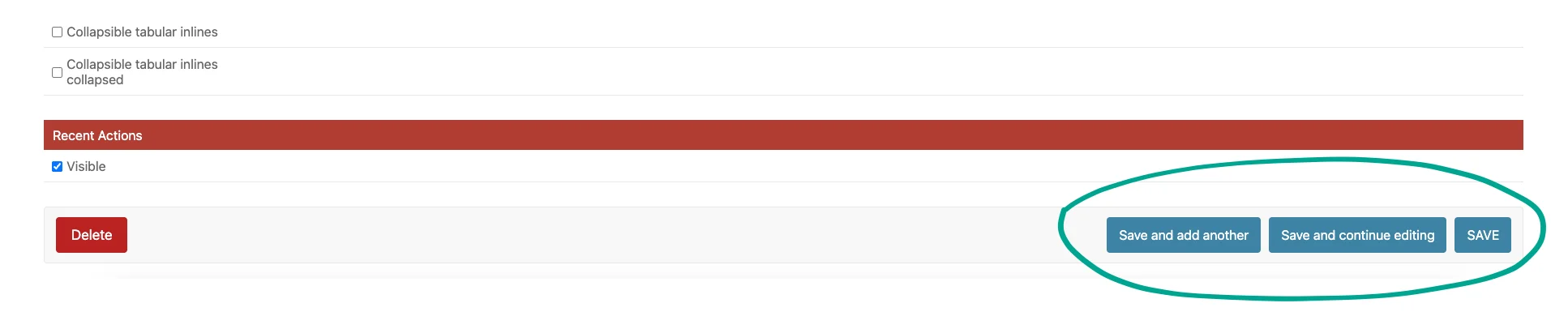 Admin theme save button section configuration