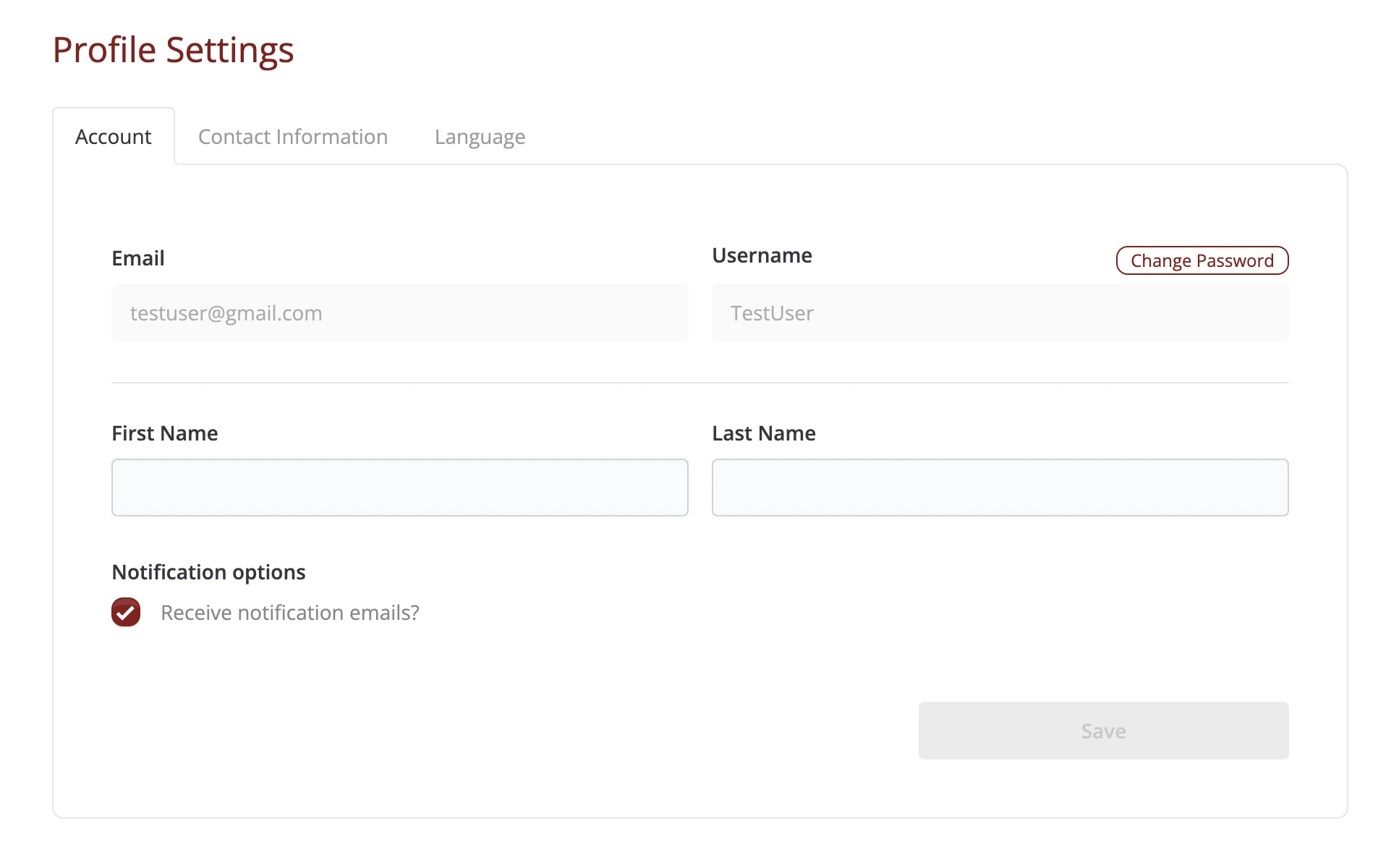 User profile personal information