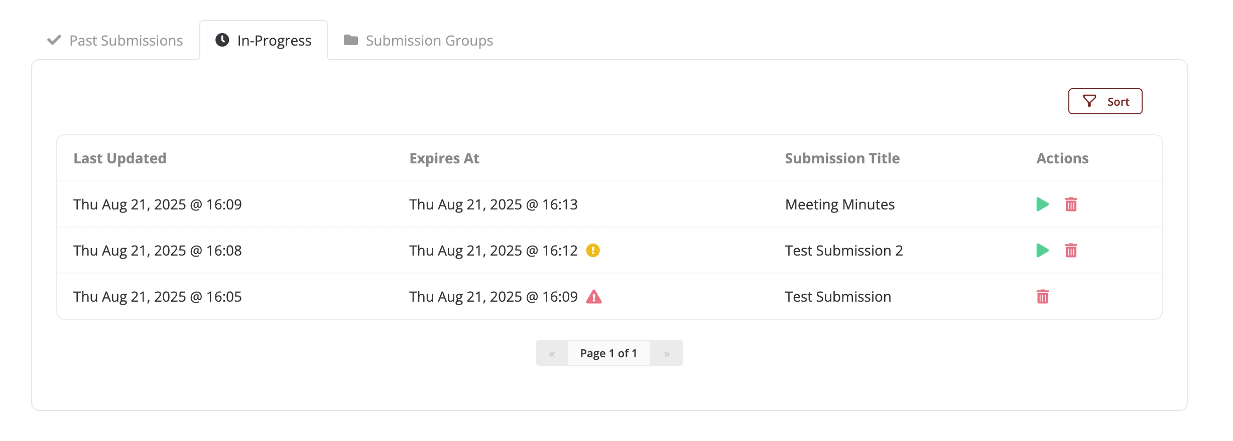 User profile in-progress submission expiry