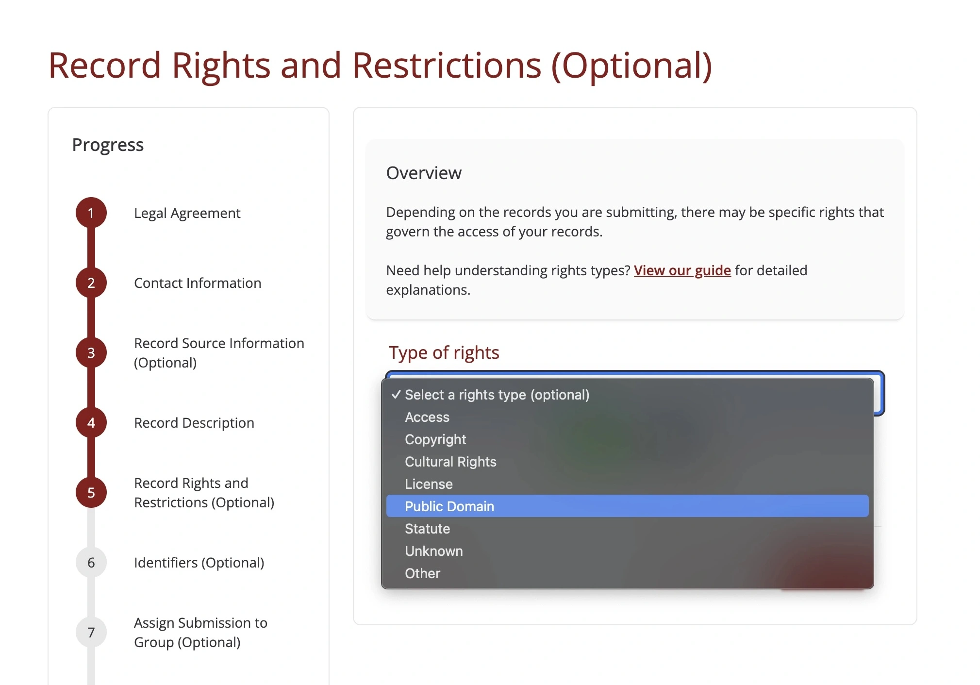New right type in rights dropdown