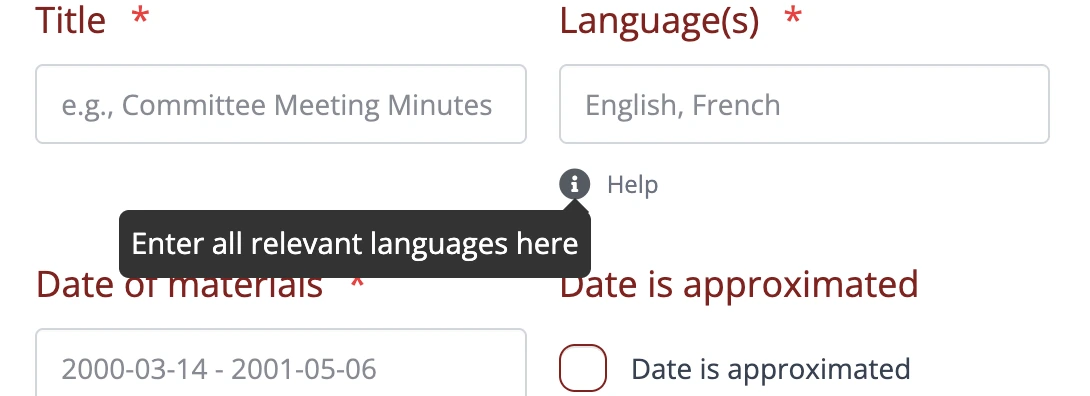Help icons on the submission form