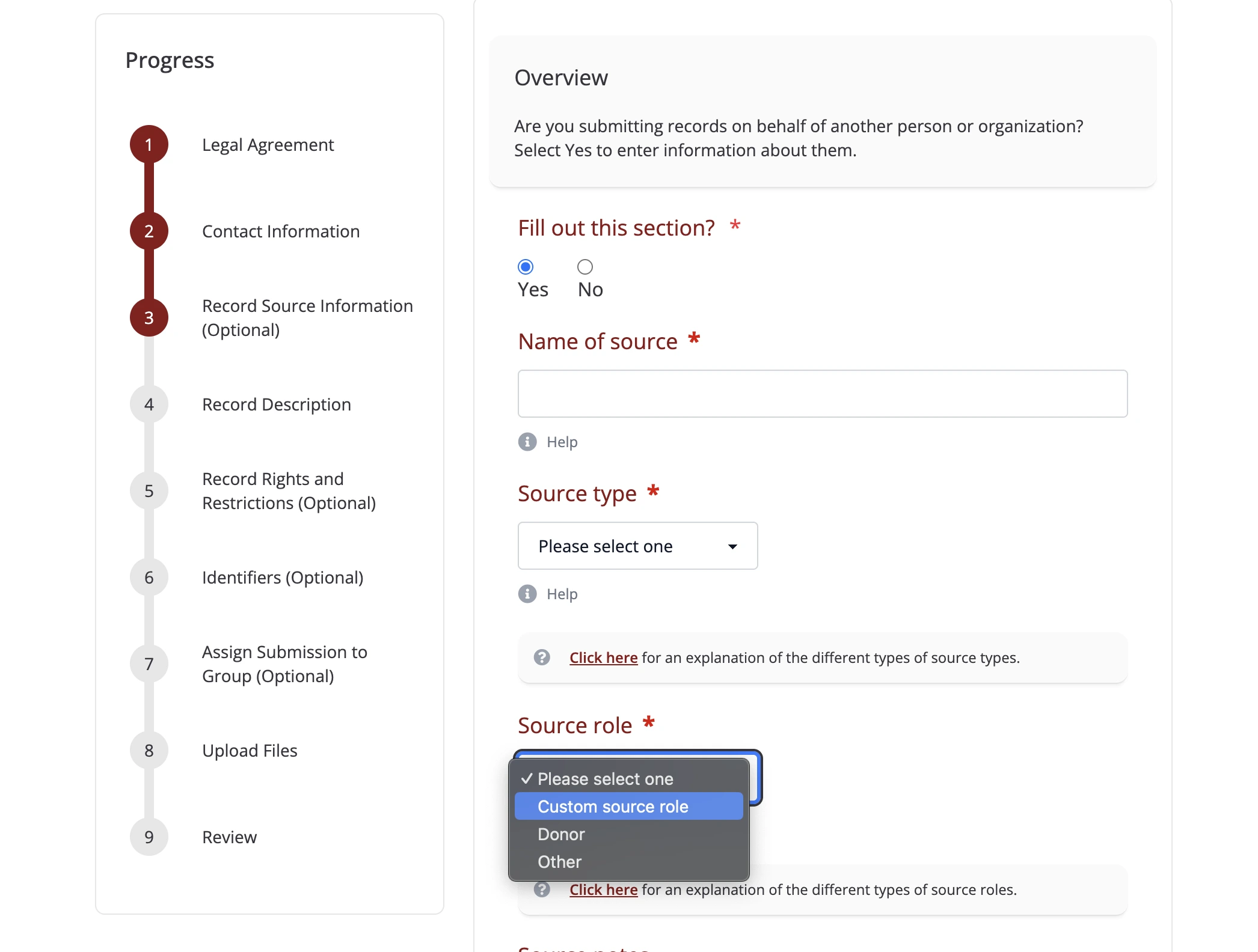 New source role in source dropdown