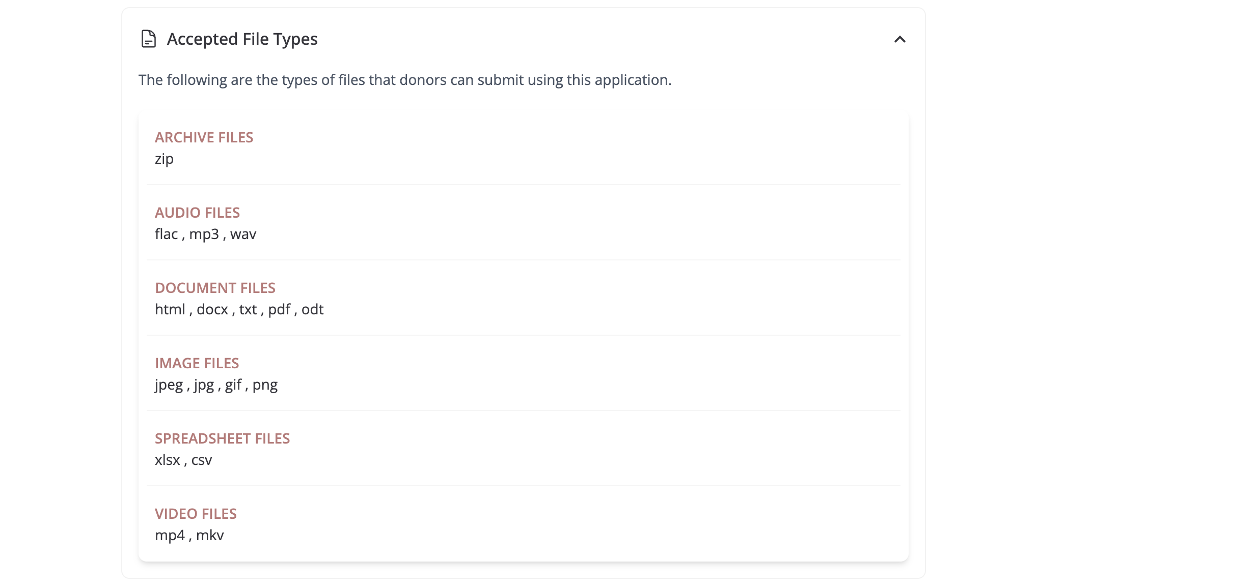 Step 8 of the submission form accepted file types