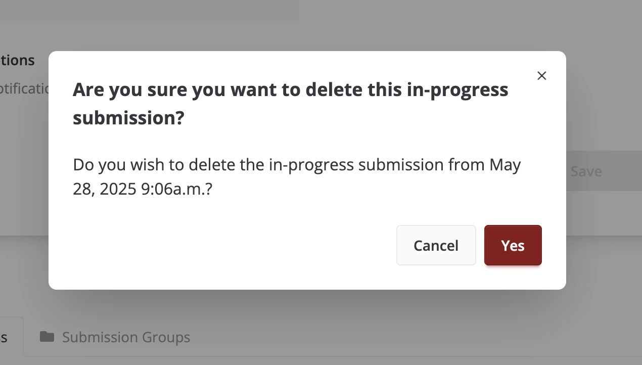 User profile delete submission confirmation